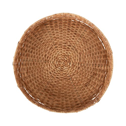 Kate and Laurel Wavley Modern Round Scalloped Woven Rattan Tray, 18 Inch Diameter, Natural Rattan, Decorative Wavy Boho Tray for Use as Versatile Ottoman Tray or Serving Platter
