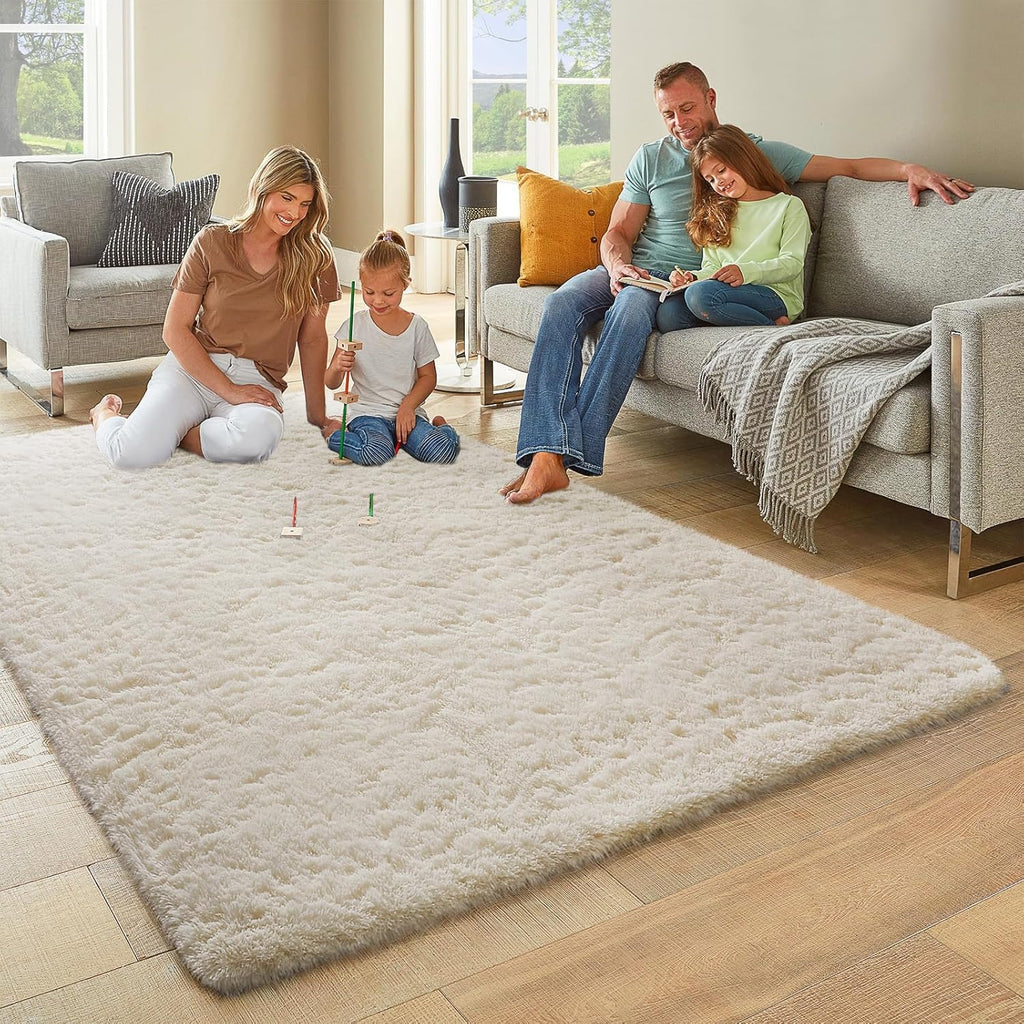 Ophanie Area Rugs - Soft Non-Slip Shag Carpet for Living Room & Nursery | Ivory 7x10 Size
