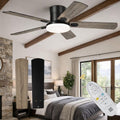 AUTELO 52" Ceiling Fans with Lights, Farmhouse Low Profile Ceiling Fan with Light and Remote, 3CCT 24W Flush Mount Ceiling Fan with 5 Blades and Reversible DC Motor for Living Room, F3696 BK-NW