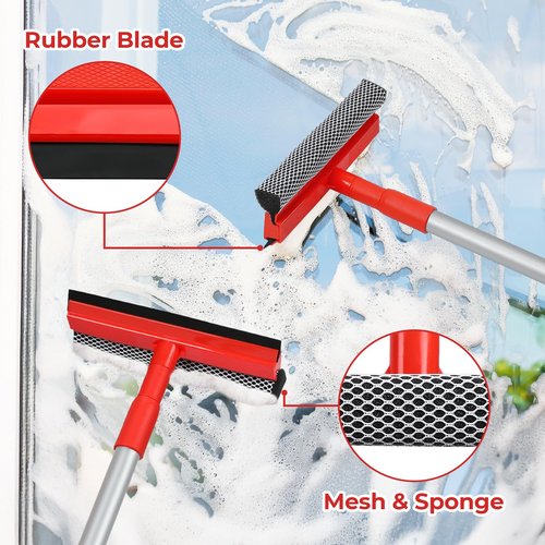 MAVRIZ Windshield Cleaner Tool 2 in 1 Car Window Squeegee with Extendable Handle (18"-28.5") Window Cleaner with Squeegee and Sponge for Shower, Glass Cleaning