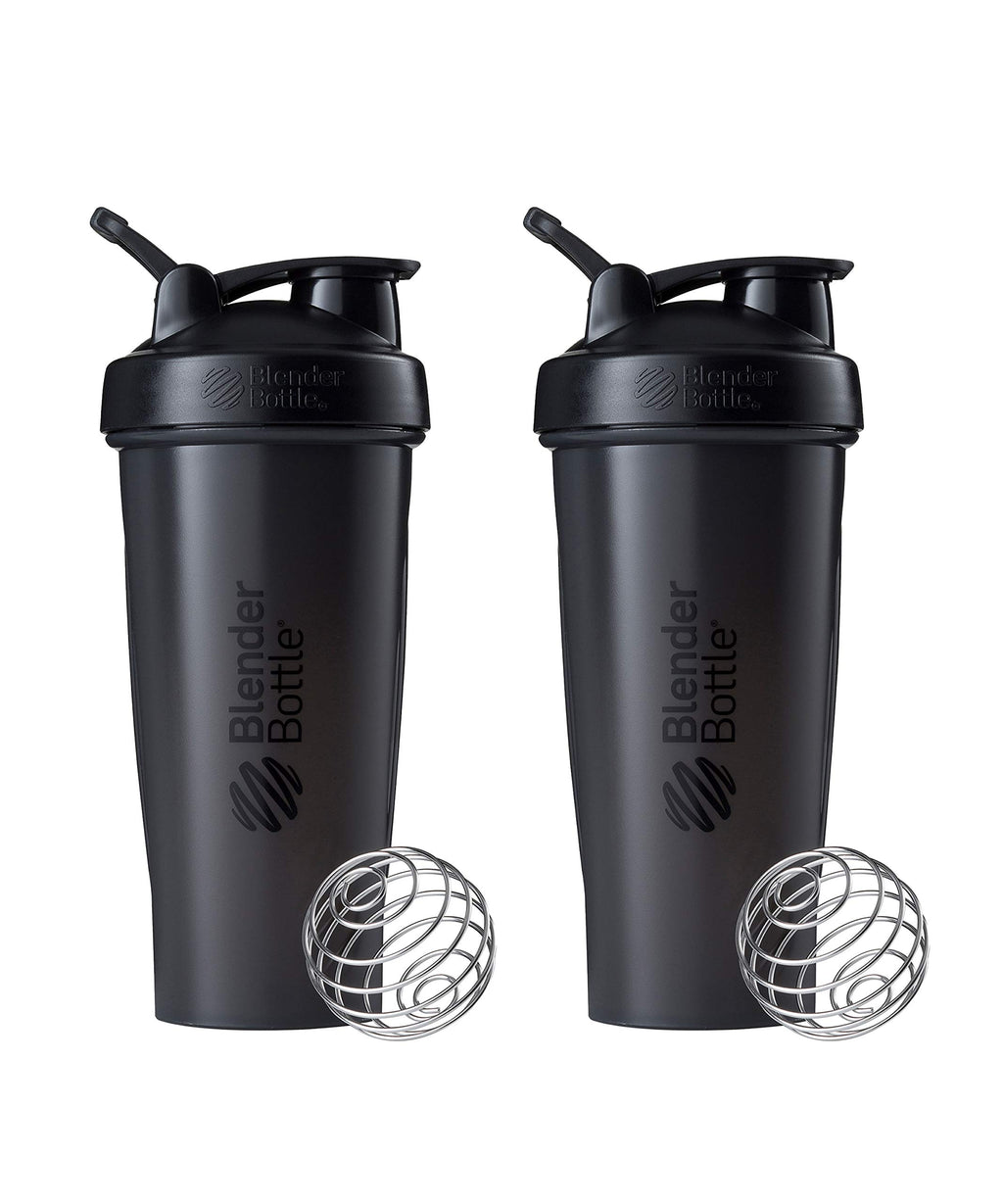 BlenderBottle Classic Shaker Bottle Perfect for Protein Shakes and Pre Workout, 28-Ounce (2 Pack), All Black