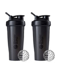 BlenderBottle Classic Shaker Bottle Perfect for Protein Shakes and Pre Workout, 28-Ounce (2 Pack), All Black