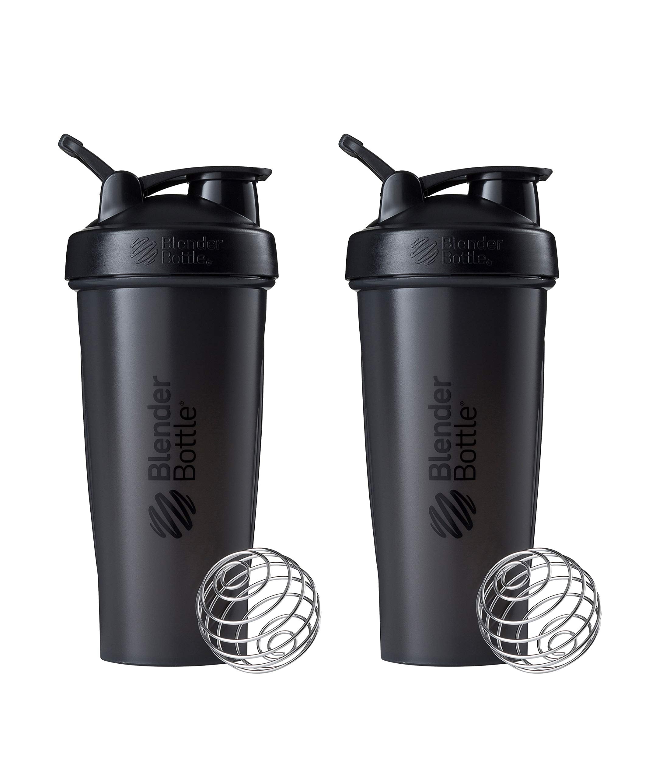 BlenderBottle Classic Shaker Bottle Perfect for Protein Shakes and Pre Workout, 28-Ounce (2 Pack), All Black