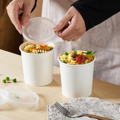 DealbyBox Disposable Kraft Paper Soup Cups with Lids, Paper Food Containers, Ice Cream Cups, To Go Bowls for Hot and Cold Food Combo Pack (250 Sets) (White with PP Lid, 16oz)
