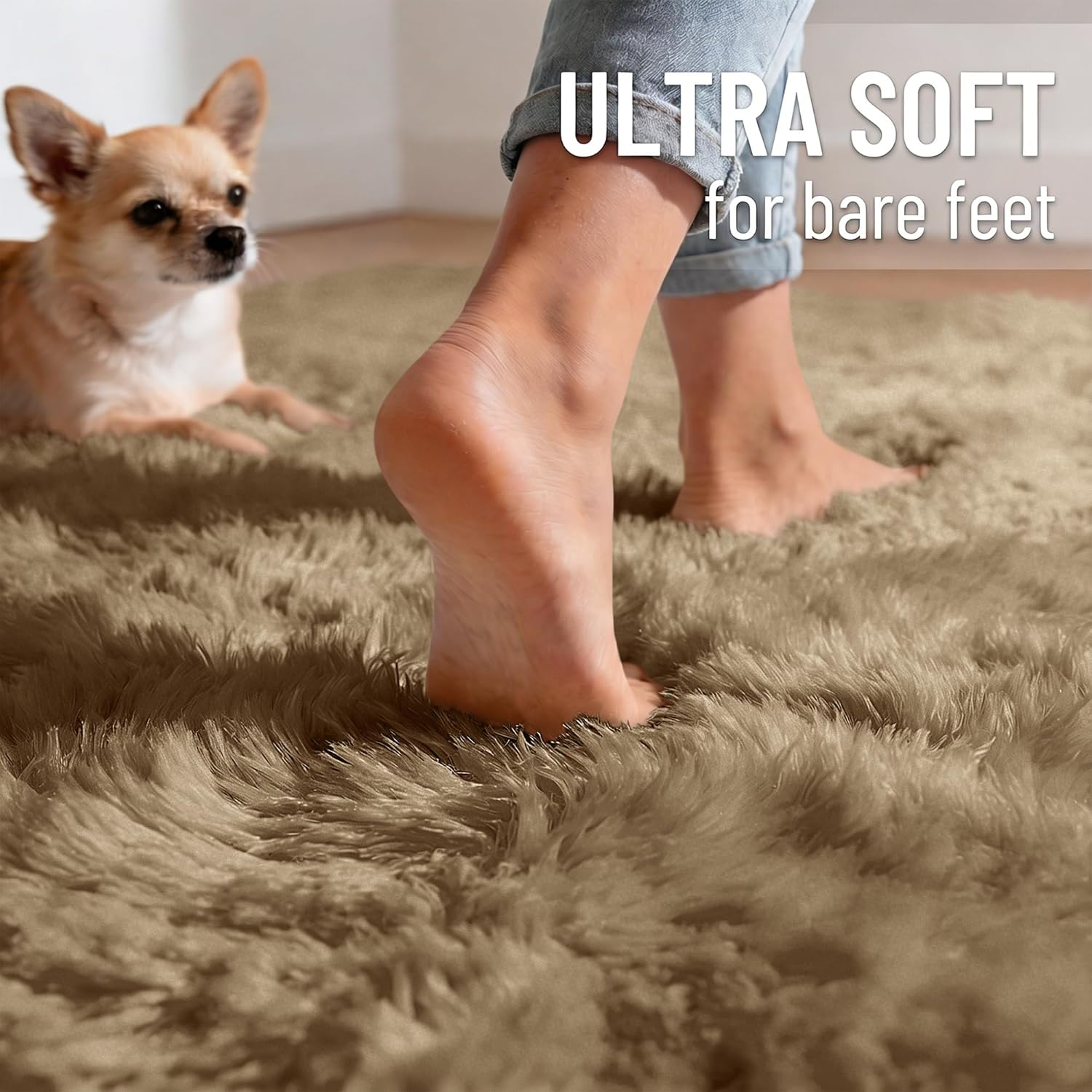OLANLY Large Area Rug - Soft Fluffy Shaggy Indoor Carpet for Living Room & Bedroom | 5x8 Taupe