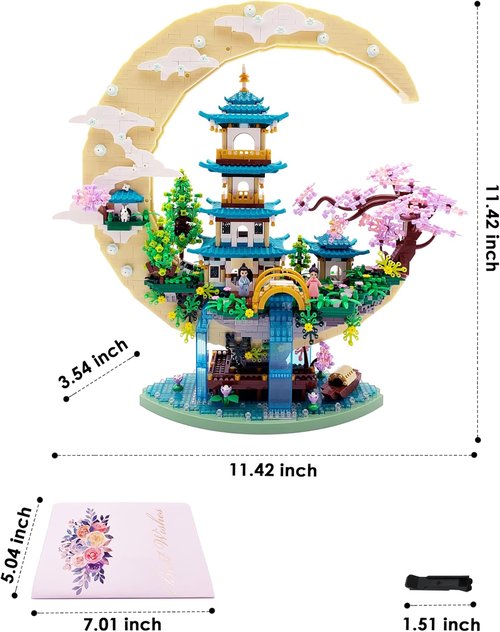 Chinese Moon Palace Micro Building Blocks Set - 4288 PCS Cherry Blossom Bonsai Tree Model for Adults & Teens | Creative Gift