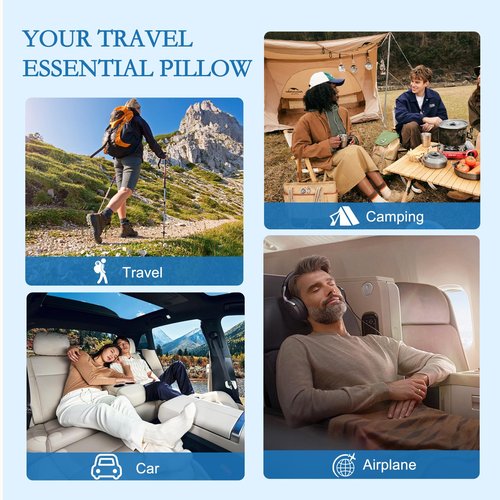 YOUR MOON Memory Foam Travel Pillow, Pure Cotton Cover, Ergonomic Wave Compressible Camping Pillow for Sleeping, Portable Backpacking Neck Support Pillows for Hiking, Car & Airplane (Off White)