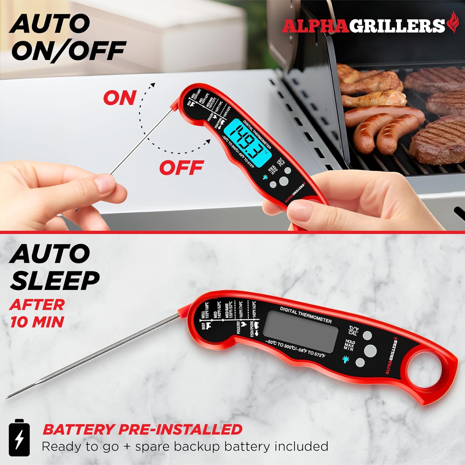 Alpha Grillers Digital Meat Thermometer - Instant Read Cooking & Grilling Tool | Perfect Gift for Chefs