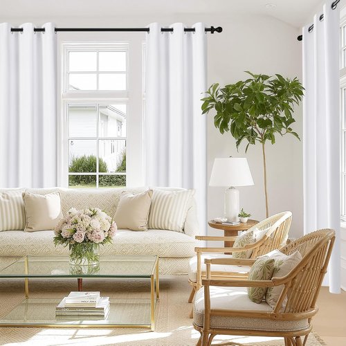 NICETOWN 100% Blackout Window Curtain Panels - Thermal Insulated Drapes, 84" Length, Snow White, Set of 2