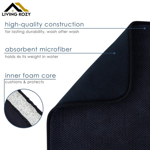Dish Drying Mat, Microfiber Ultra-Absorbent Kitchen Counter Mat, Ideal Dish Drying Pad for Dishes, Utensils, Pots, and Pans, Black, Small - 16"x12" (40x30cm).