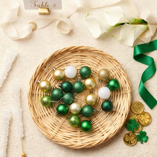 DecorbyHannah St Patricks Day Decorations Shamrock Irish Tree Ornaments Set, 25ct 1.18inches Mini Green Gold St. Patrick's Day Shatterproof Luck Clover Small Hanging Ornament for Christmas Day Party