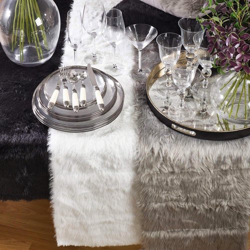 Faux Fur Design Table Runner, 15"x108", White