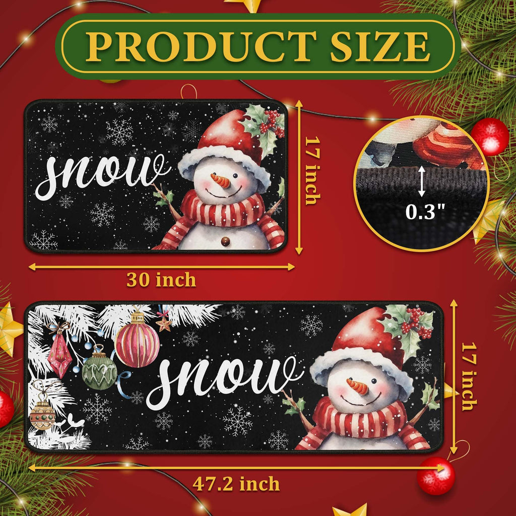 Yovirinto Red Buffalo Plaid Snowflake Christmas Kitchen Rugs and Mats Set of 2, Winter Home Decor Low-Profile Floor Mat Decorations for Home Kitchen 17"x47"+17"x30"