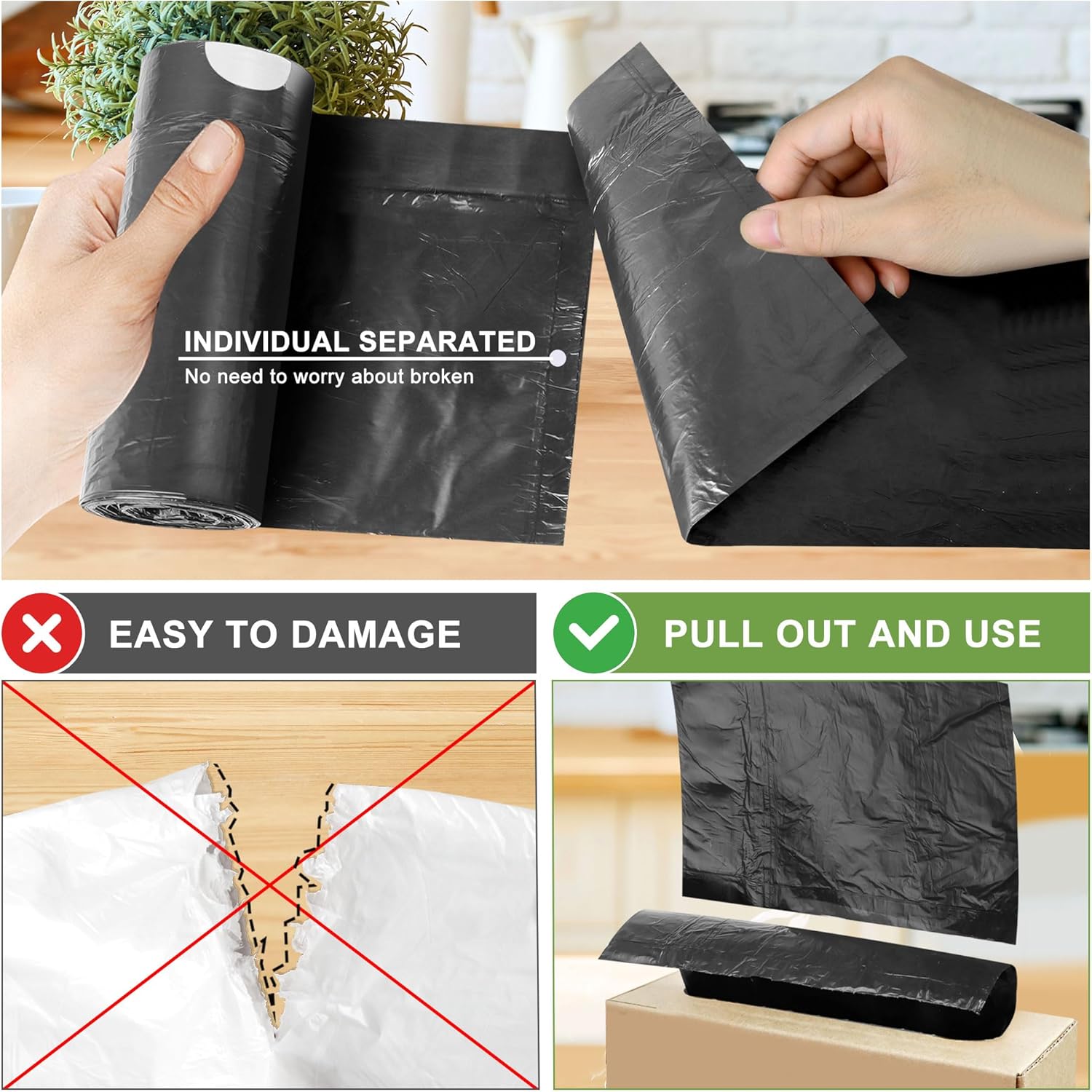Skiennix 4 Gallon Drawstring Trash Bags - Tear-Free Bathroom & Office Wastebasket Liners | 132 Count, Black