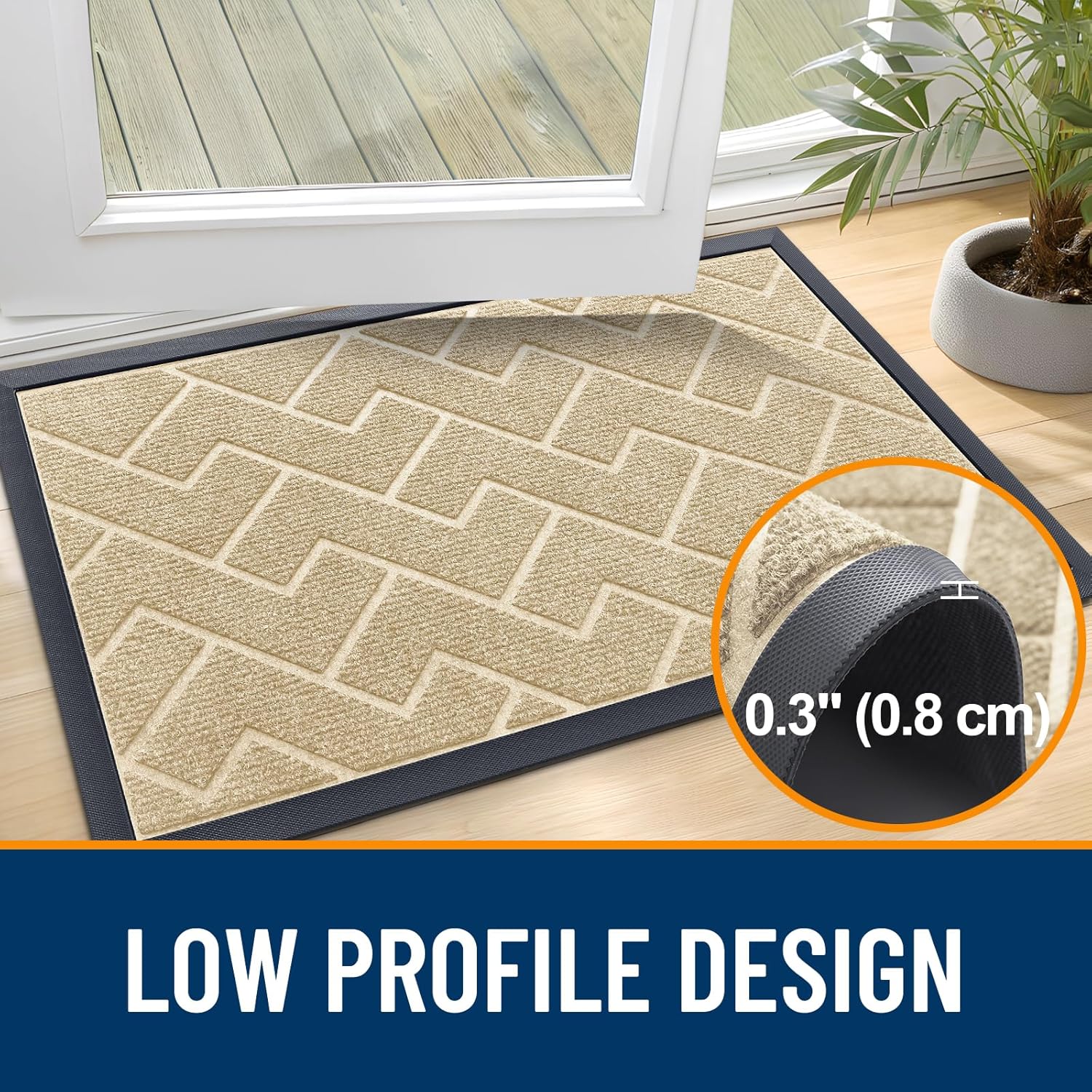 OLANLY Waterproof Front Door Mat - All-Season Indoor/Outdoor Doormat | Sturdy Natural Rubber, Low Profile, Herringbone Brick (Beige, 59x35)