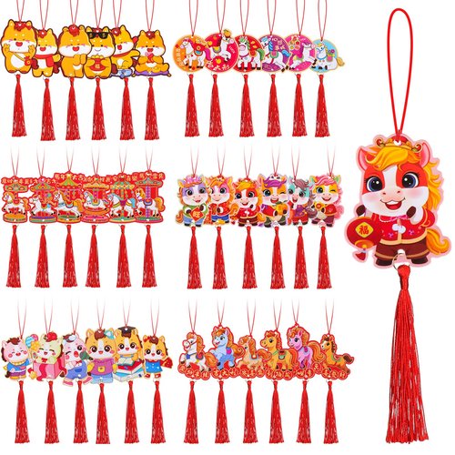 Wavyknot 36 Pcs Chinese New Year 2026 Decorations Lunar New Year of The Horse Ornaments Chinese Knot Tassel Pendant Good Luck Charm for Spring Festival Home Car Wall Tree Decor
