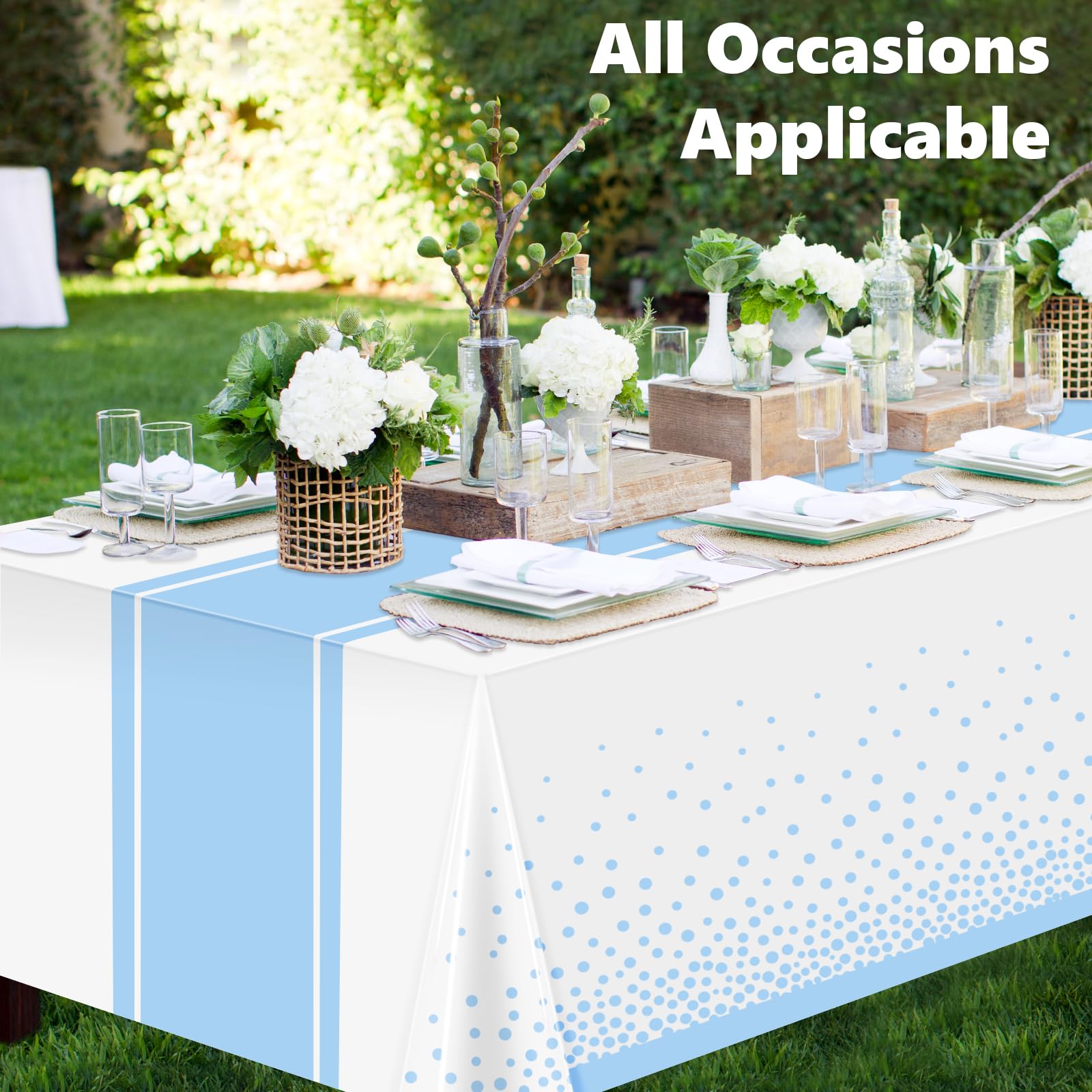 LANLISA White and Blue Tablecloth Party Decorations 12 Pack, Disposable Plastic Table Cloths for Baby Shower Birthday Wedding Party Decor