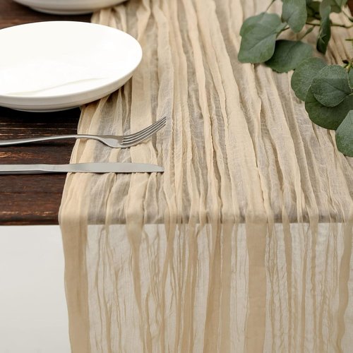 DOLOPL Beige Cheesecloth Table Runner - 13.3ft Boho Rustic Sheer Design for Weddings & Parties