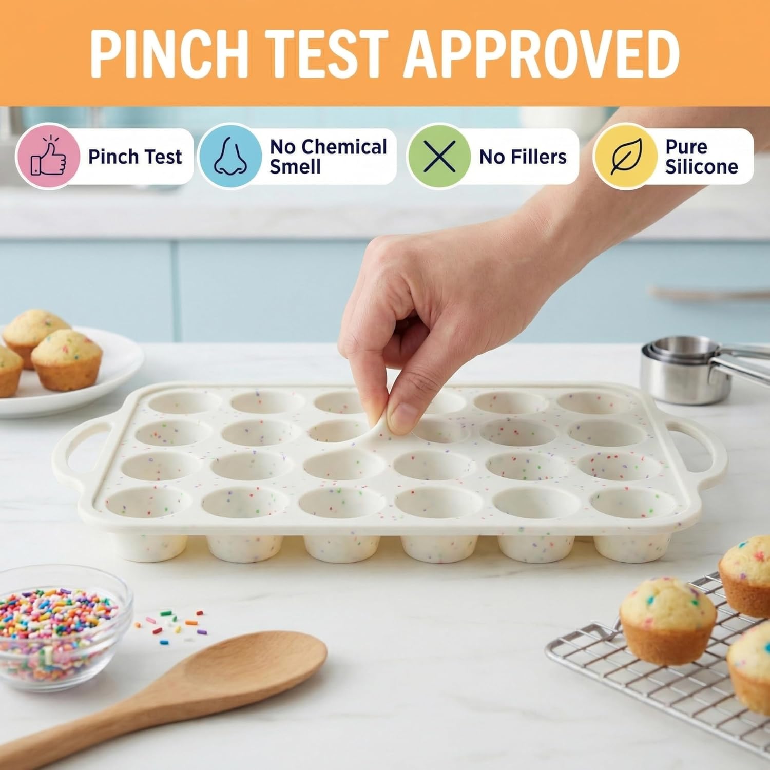 Skiennix Silicone Muffin Pan Set - 2-Pack Regular 12-Cup & Mini 24-Cup | Nonstick, BPA-Free, Dishwasher-Safe, Cream
