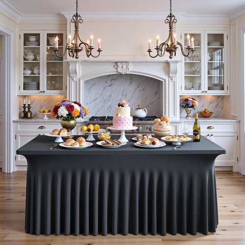 Black 8FT Spandex Tablecloth for 8FOOT Rectangle Tables, 4 Pack Stretchy Wrinkle Free Table Cloths for Parties Wedding Birthday Baby Shower