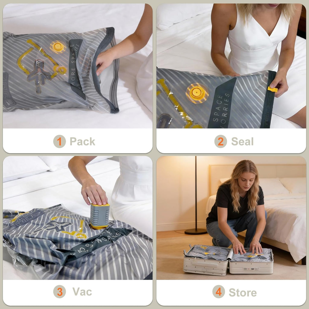 Skiennix 15-Pack Vacuum Bags - Travel Compression Packing Bags with Wireless Pump | Carry-On Size