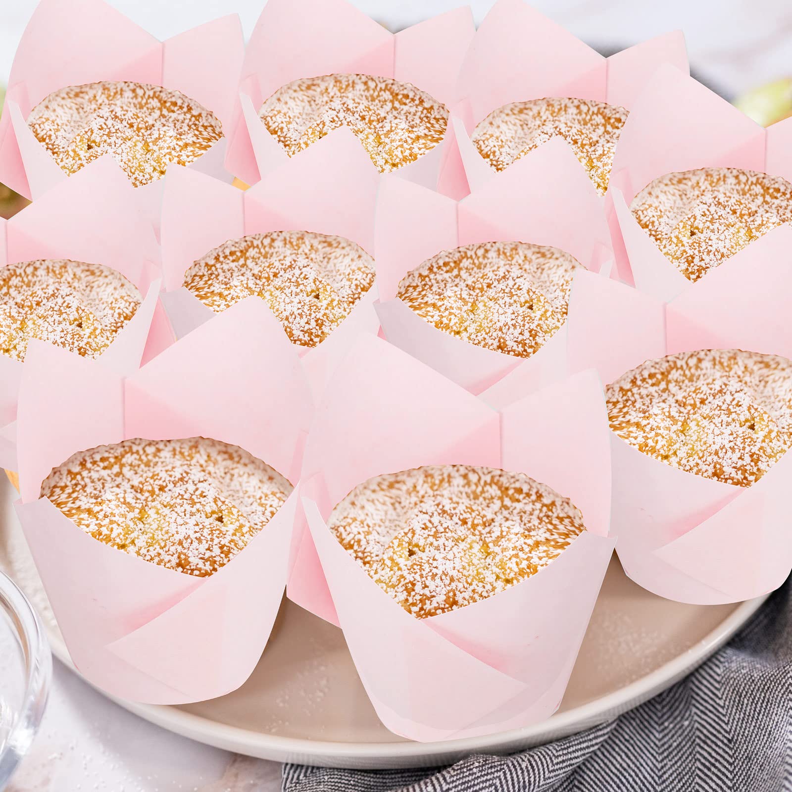 Jutom 200 Pack Tulip Cupcake Liners Paper Baking Cups Greaseproof Muffin Liners Grease Resistant Cupcake Wrappers for Weddings Birthday Cake Balls Muffins Candy Jelly Party(Pink)