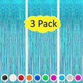 Skiennix Teal Blue Tinsel Foil Fringe Curtains - 3PC Birthday Party Backdrop & Ocean Theme Decor