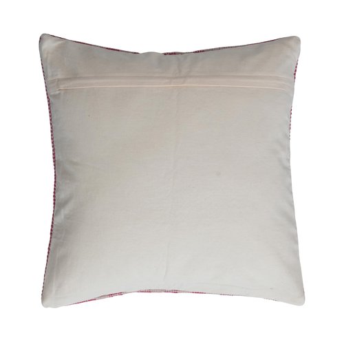 Creative Co-Op, Pink Cotton Pillow with Embroidered Design and Chambray Back, Natural