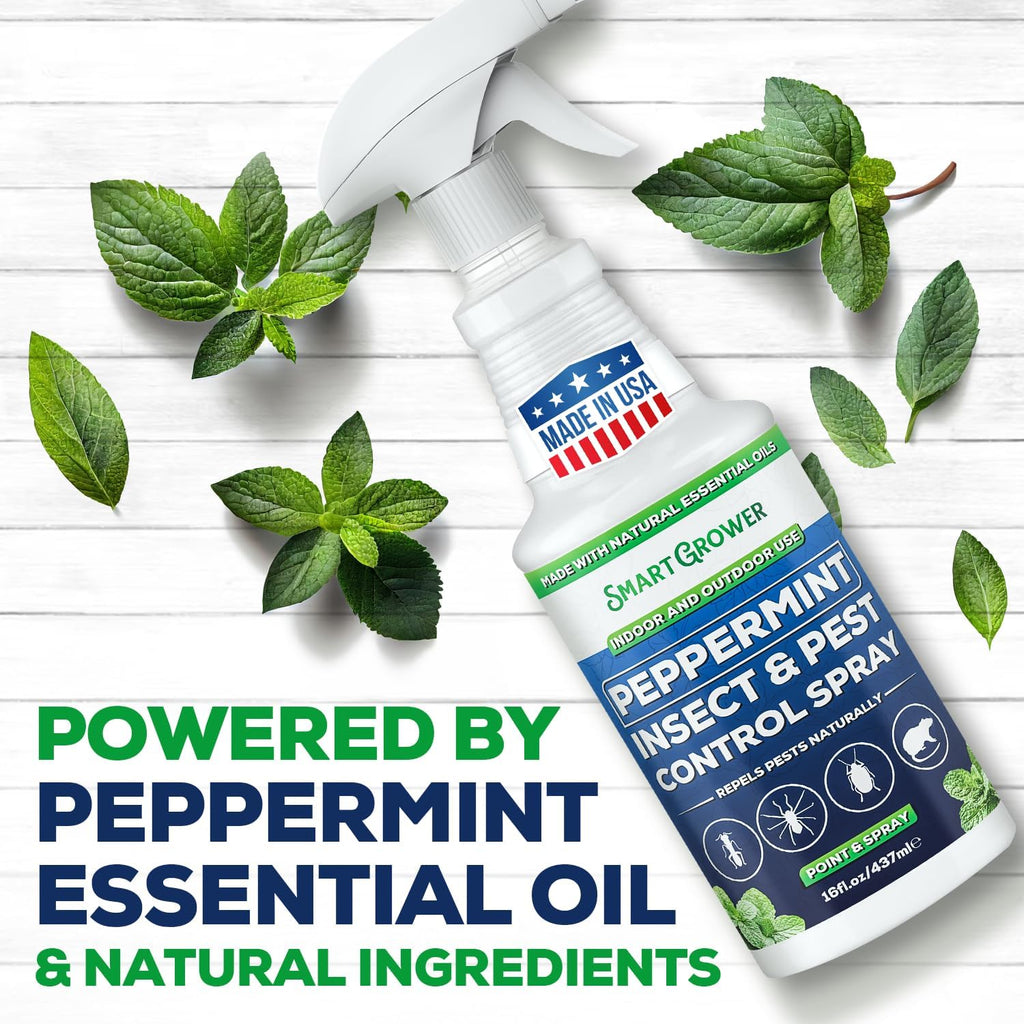 Smart Grower Peppermint Oil Insect & Pest Control Spray - Maximum Strength 16 FL OZ | Repels Mice, Spiders, Ants