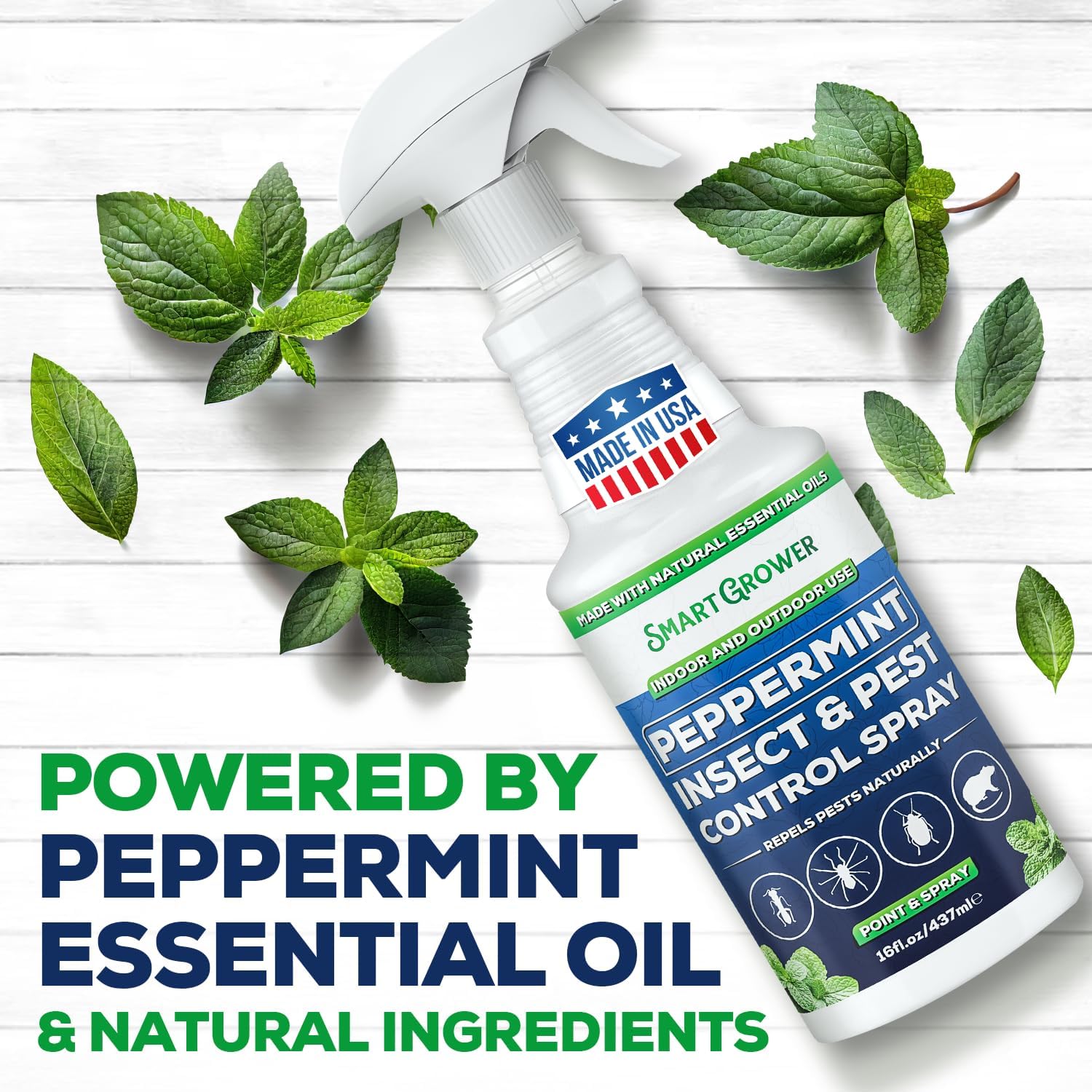 Smart Grower Peppermint Oil Insect & Pest Control Spray - Maximum Strength 16 FL OZ | Repels Mice, Spiders, Ants