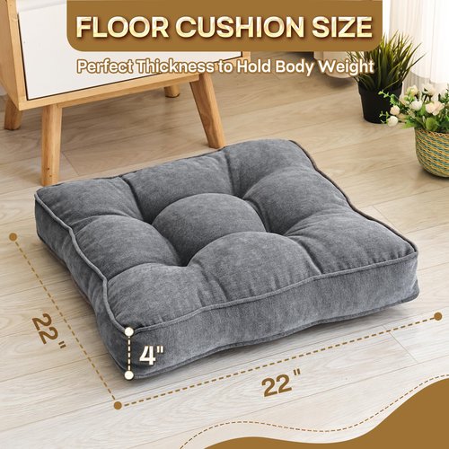 1 MIDDLE ONE Floor Pillow Set of 2, Memory Foam Floor Cushions for Adults, Large Meditation Pillow for Sitting, 22 x 22 Inches (Square | Grey)