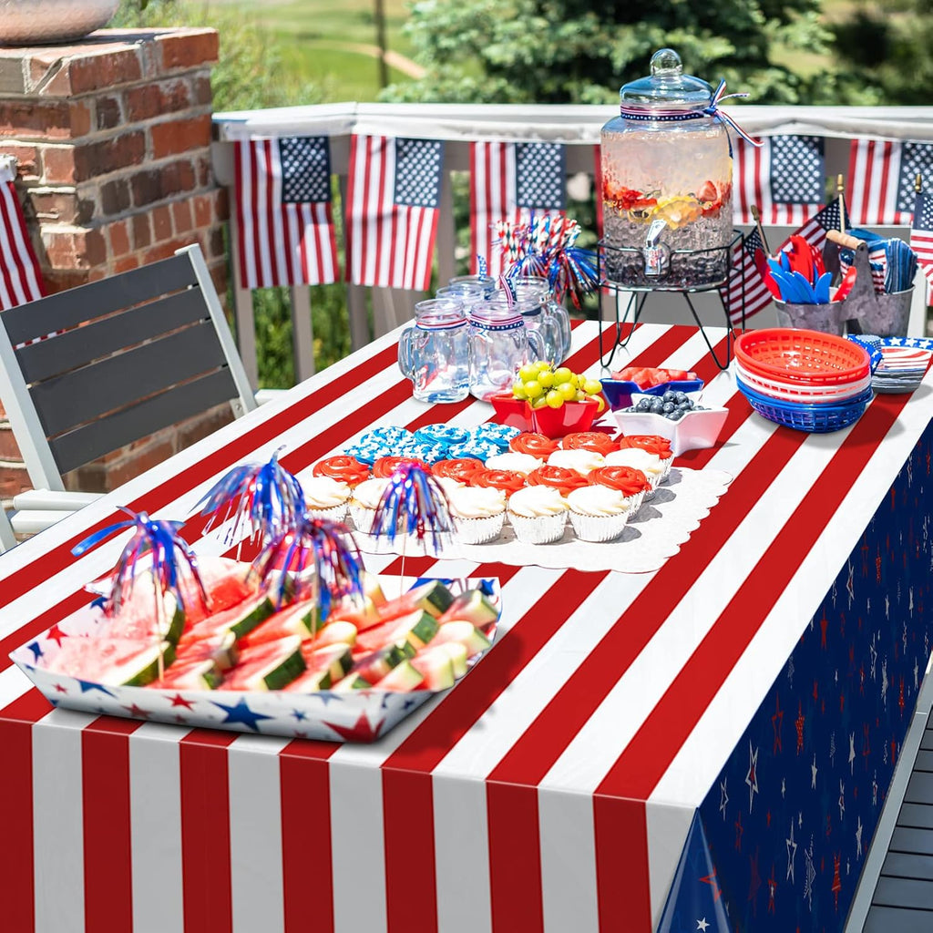Patriotic Tablecloths by [Brand Name] - 3 Pcs Red, White & Blue Disposable Covers | 54x108 Inch for 4th of July Celebrations