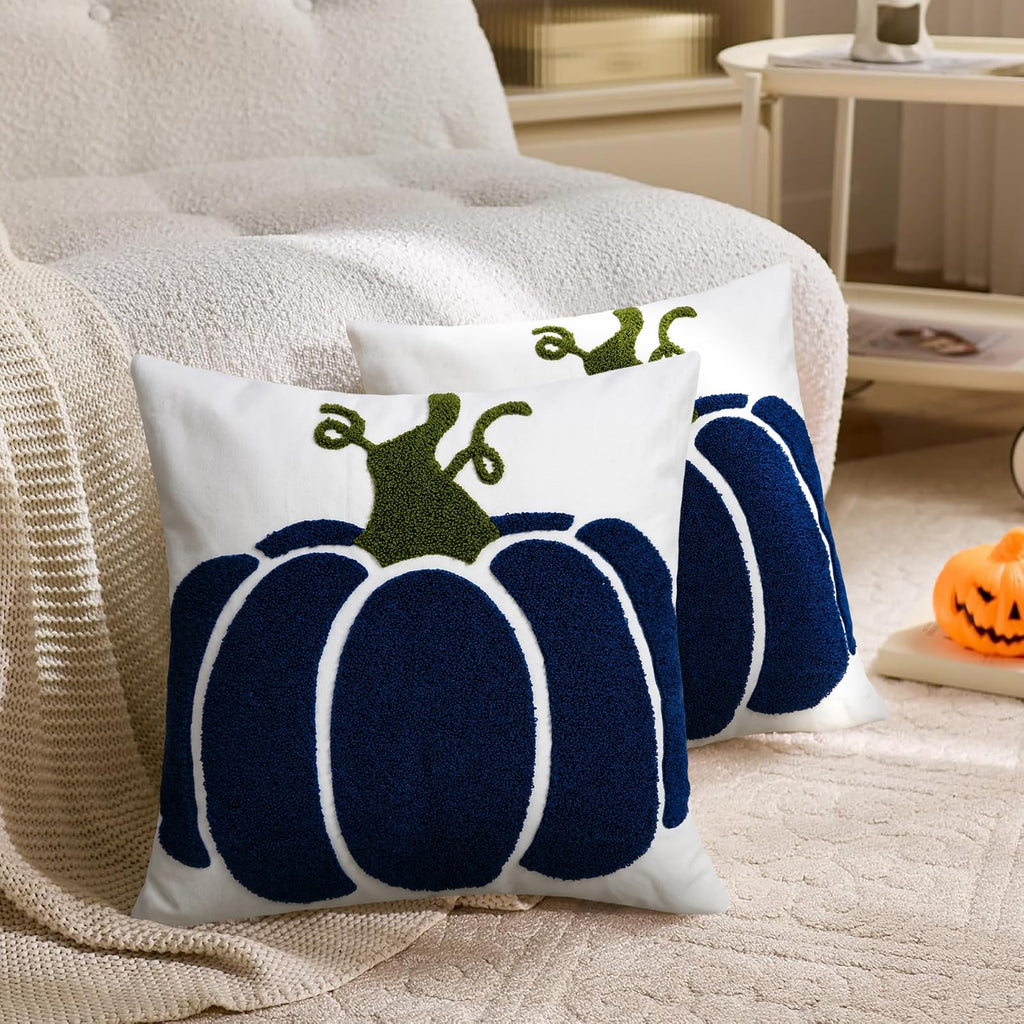 Blue Pumpkin Pillow Cover 18x18 inch Fall Decorative Throw Pillow Cover