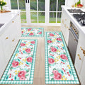 Mofvugz Red Teal Floral Kitchen Rugs and Mats Non-Skid Washable for Floor, Floral Teal Kitchen Decor and Accessories Kitchen Mat Set of 3, 17"x30"+17"x47"+17"x59"