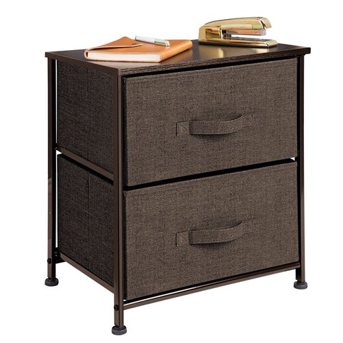 mDesign Small Storage Dresser End/Side Table Night Stand with 2 Removable Fabric Drawers - Organizer for Bedroom, Living Room, Closet - Hold Clothes, Linens, Accessories, Lido Collection, Dark Brown