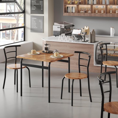 VECELO 3 Piece Dining Table & Chairs Set for 2, Metal and Wooden Square Kitchen Dinette Set for Small Space, Breakfast Nook, Saving Space, Brown