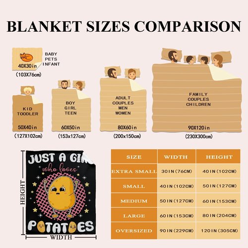 Just A Girl Who Loves Potatoes Blanket Gift for Girl Women Blanket Super Soft Cozy Warm Throw for Couch Bed Sofa Office Decor All Season 50 * 40" S for Kid