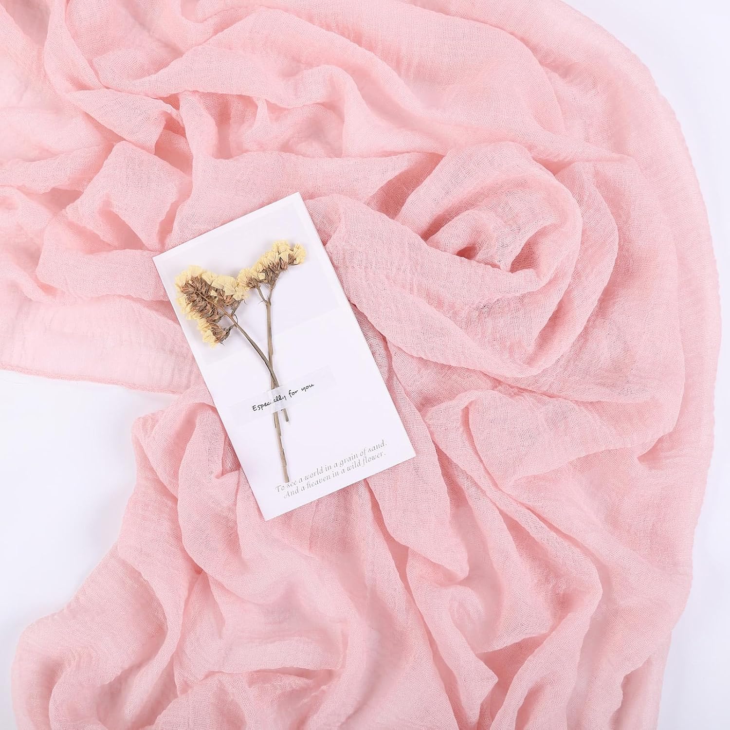 Skiennix Blushing Pink Cheesecloth Table Runner - 10ft Boho Rustic Decor for Weddings & Events | 32x120 Inches