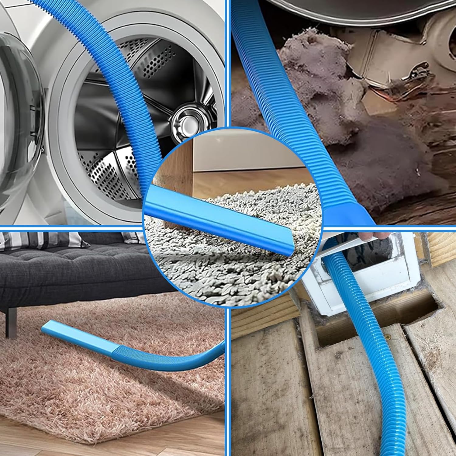 Skiennix Dryer Vent Cleaner Kit - Universal Vacuum Hose Attachment for Effective Lint Removal | Blue