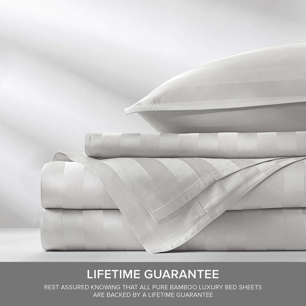Pure Bamboo California King Sheets - 100% Organic Viscose Bed Sheet Set, Soft & Cooling, Jacquard White