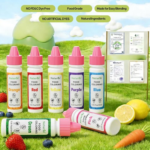 Natural Food Coloring Set by [Brand Name] - 7 Vibrant Colors, FD&C Dye-Free, Perfect for Baking & Decorating | 10ml Bottles
