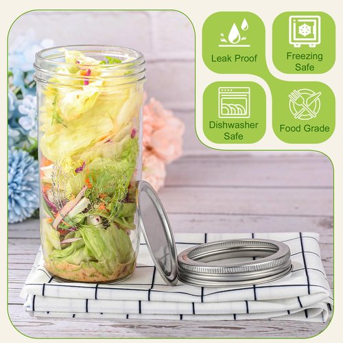 Anwoi Mason Jars 24 oz Wide Mouth with Measurement Marks–12Pack Glass Canning Jars with Airtight Leakproof Lids & Bands, BPA-Free for Meal Prep, Fermentation, Pickling & Storage (clear 12pack 24oz)