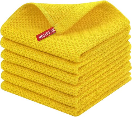 Homaxy 100% Cotton Dish Cloths - Ultra Soft, Absorbent & Quick Drying | 12x12 Inches, Yellow, 6-Pack