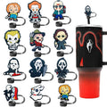 12PCS Halloween Straw Toppers for Stanley Cup, Silicone Horror Straw Cover for Stanley 30&40 Oz Tumbler with Handle, 10mm 0.4in Dust-Proof Reusable Straws Tips for Halloween Gifts