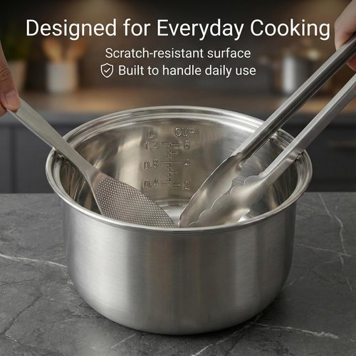 Rice Cooker Stainless Steel Inner Pot, Compatible with Zojirushi NS-WPC10 and Tiger JBV-10CU, Rice Cooker Replacement Pot, Durable, Easy to Clean, Even Heating for Perfect Rice