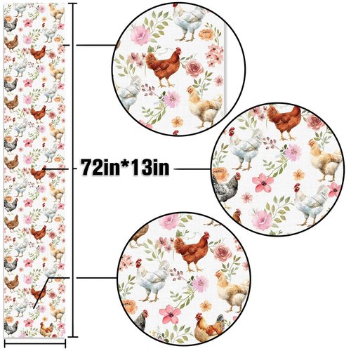 Buxiuer Chicken Party Decoration Spring Easter Farm Animal Hen Table Runner Barnyard Birthday Baby Shower Dining Home Kitchen Island Decor