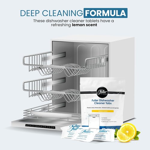 Fuller Dishwasher Cleaner Tabs - Lemon Scent - Eliminates Limescale & Grease - Septic Safe, All Dishwasher Types - (Pack of 1)