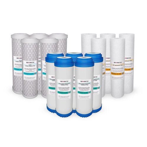 Max Water 5 Micron Replacement 10 x 2.5 inch Filter Cartridge Set For Standard RO | Reverse Osmosis Water Filter Systems - PP Sediment, GAC & CTO | Compatible with AP110, WHKF-GD05, WHKF-WHWC, GAC-10