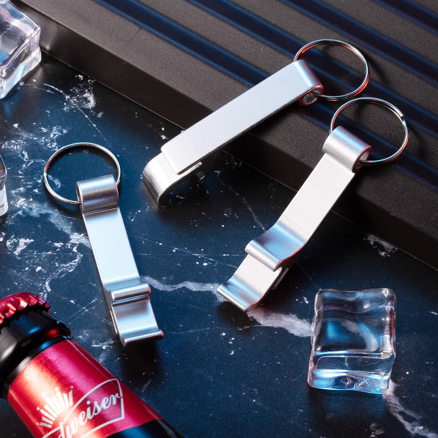 Boao 150 Pieces Metal Bottle Opener Split Key Ring Chain Keychain Bulk Aluminum Pocket Claw Bar Soda Beverage Beer Bottle Opener Personalized Wedding Party Favors(Silver)