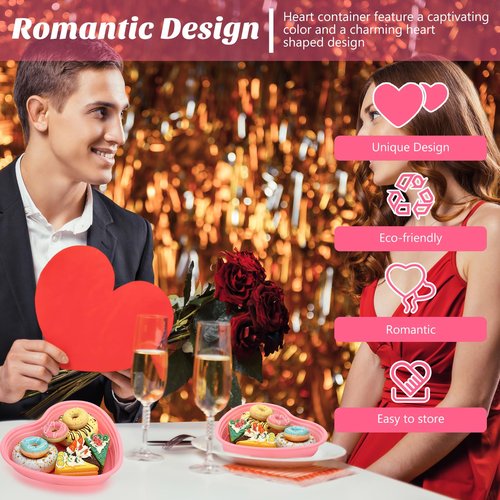 6 Pcs Pink Heart Shaped Food Storage Containers 34 Oz Plastic Seasoning Plates Dessert and Lunch Box Valentine's Day Heart Box with Clear Lid for Valentine Kitchen Restaurant Fruit Vegetable Food